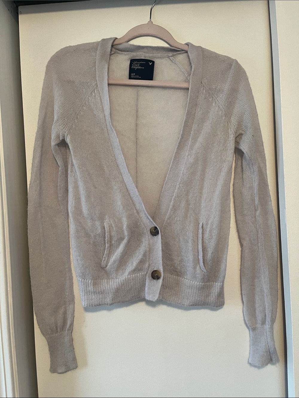 American Eagle Outfitters Dainty Thin Light Purple Button-Up Cardigan